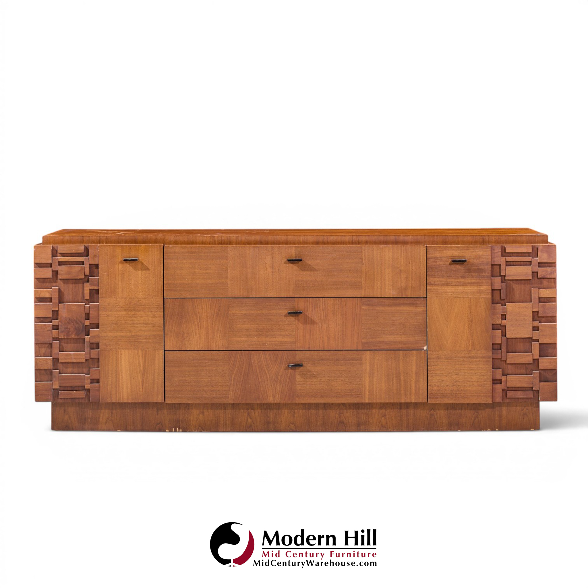 Lane Brutalist Mid Century Walnut Lowboy Dresser