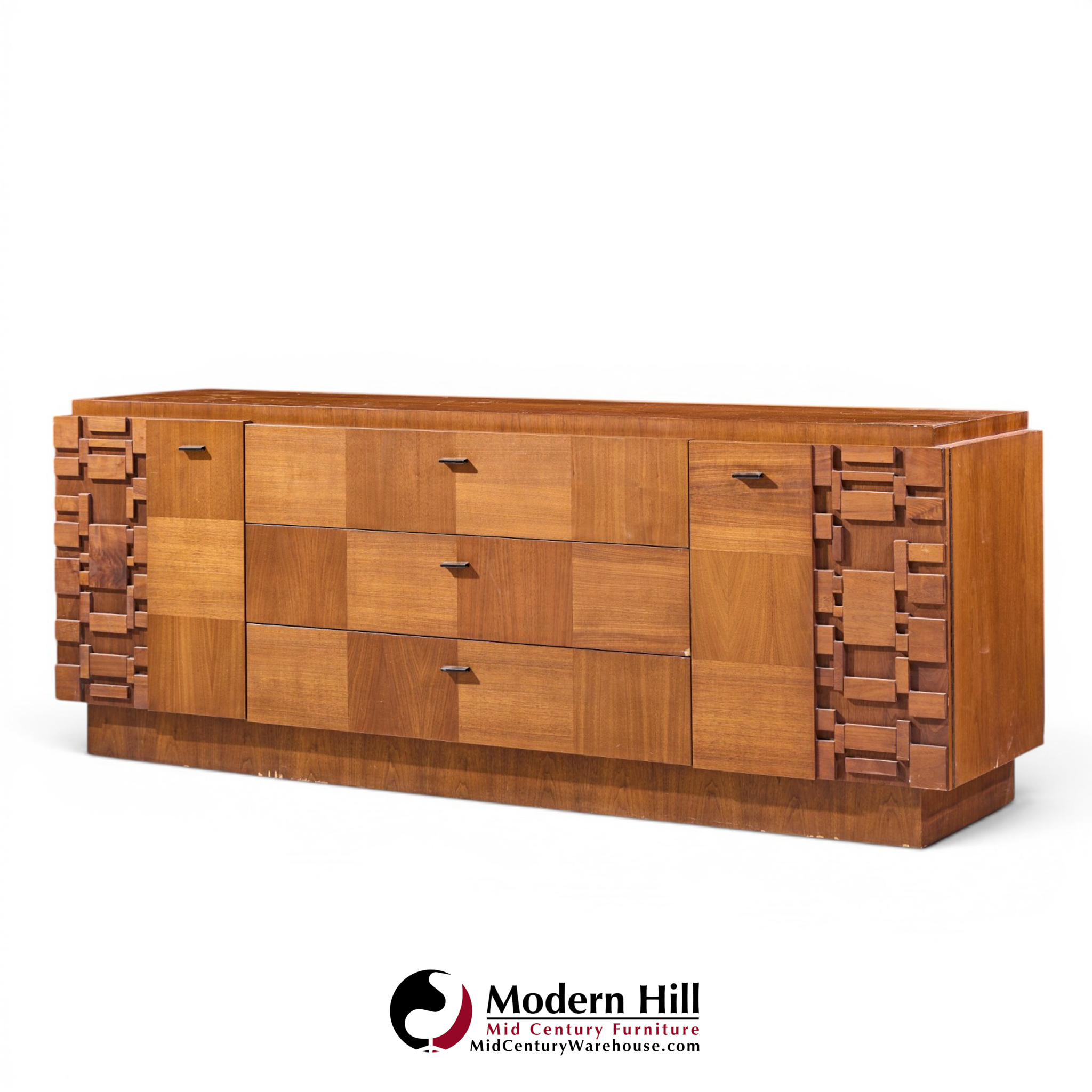 Lane Brutalist Mid Century Walnut Lowboy Dresser