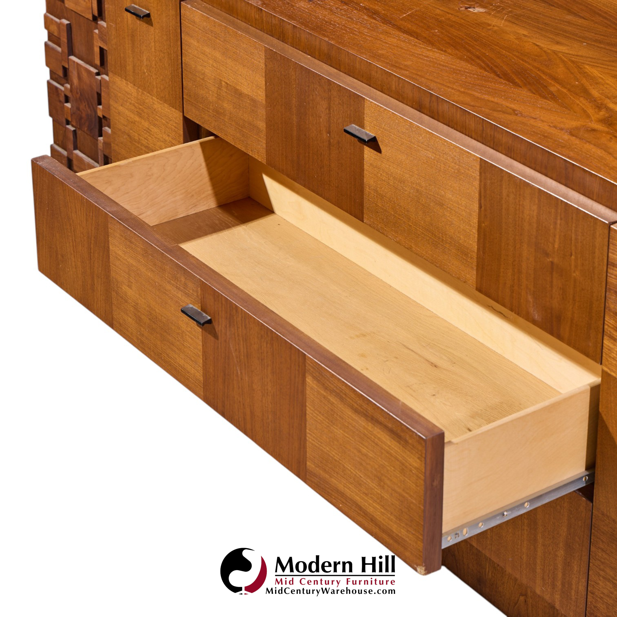 Lane Brutalist Mid Century Walnut Lowboy Dresser