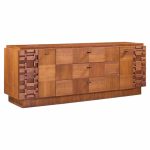 Lane Brutalist Mid Century Walnut Lowboy Dresser