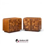 Lane Staccato Brutalist Mid Century Nightstands - Pair