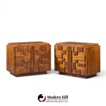 Lane Staccato Brutalist Mid Century Nightstands - Pair