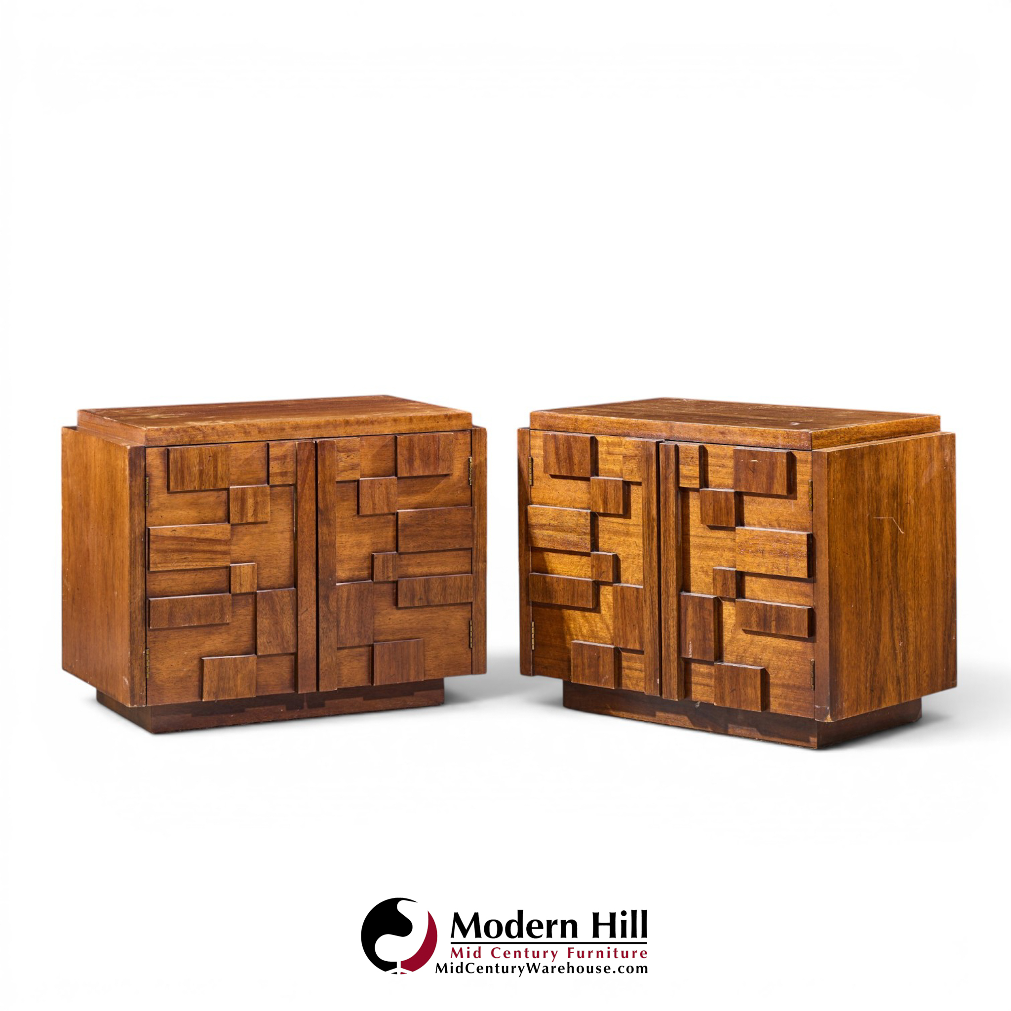 Lane Staccato Brutalist Mid Century Nightstands - Pair