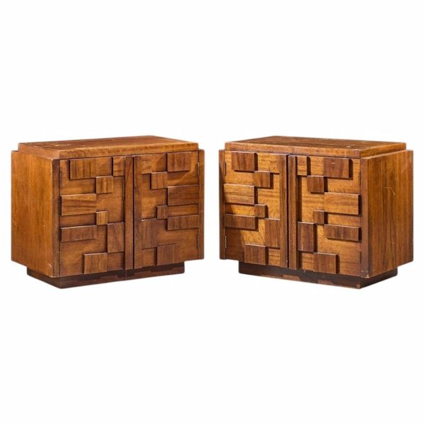 lane staccato brutalist mid century nightstands - pair