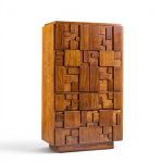 Lane Staccato Brutalist Mid Century Walnut Armoire Dresser
