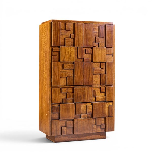 Lane Staccato Brutalist Mid Century Walnut Armoire Dresser