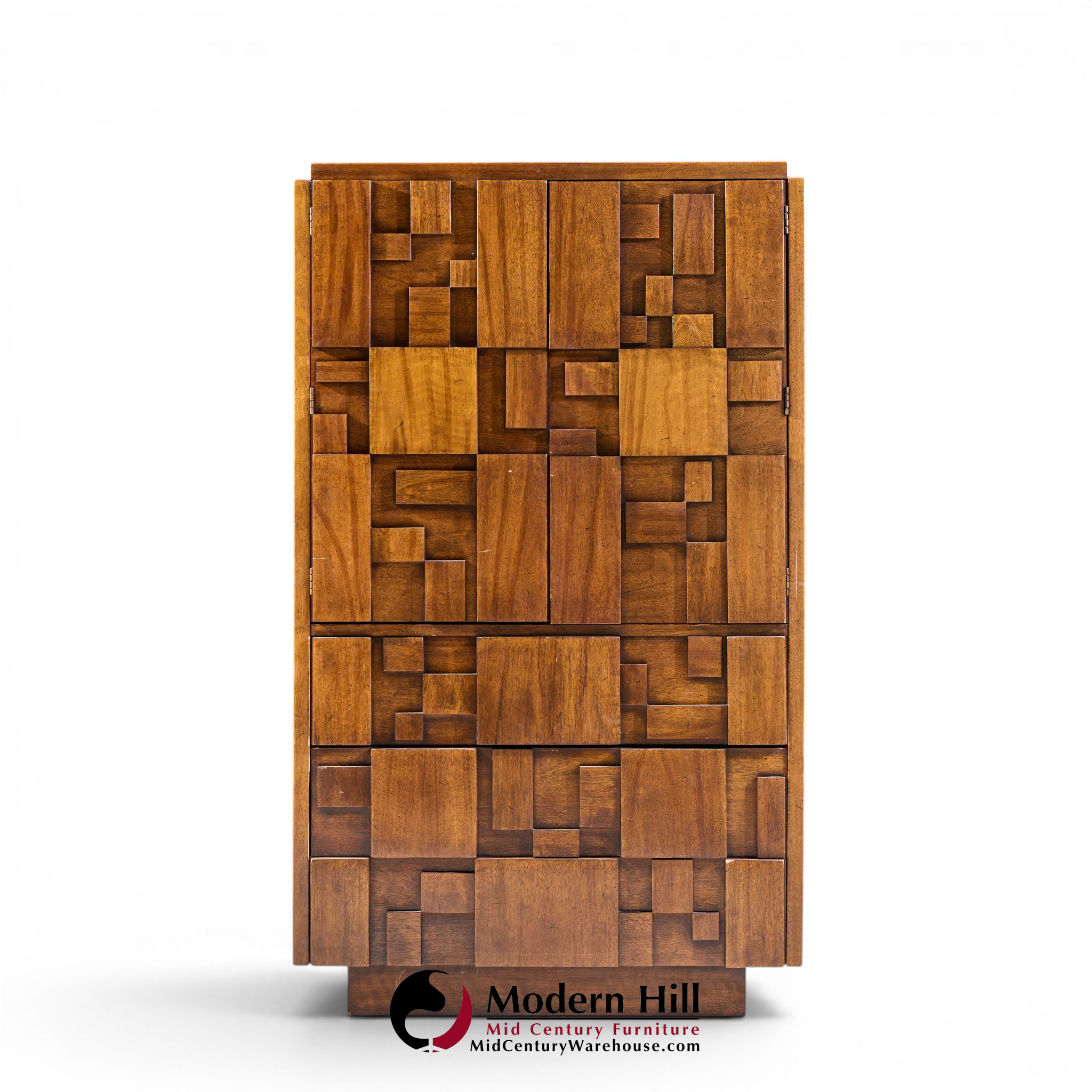Lane Staccato Brutalist Mid Century Walnut Armoire Dresser