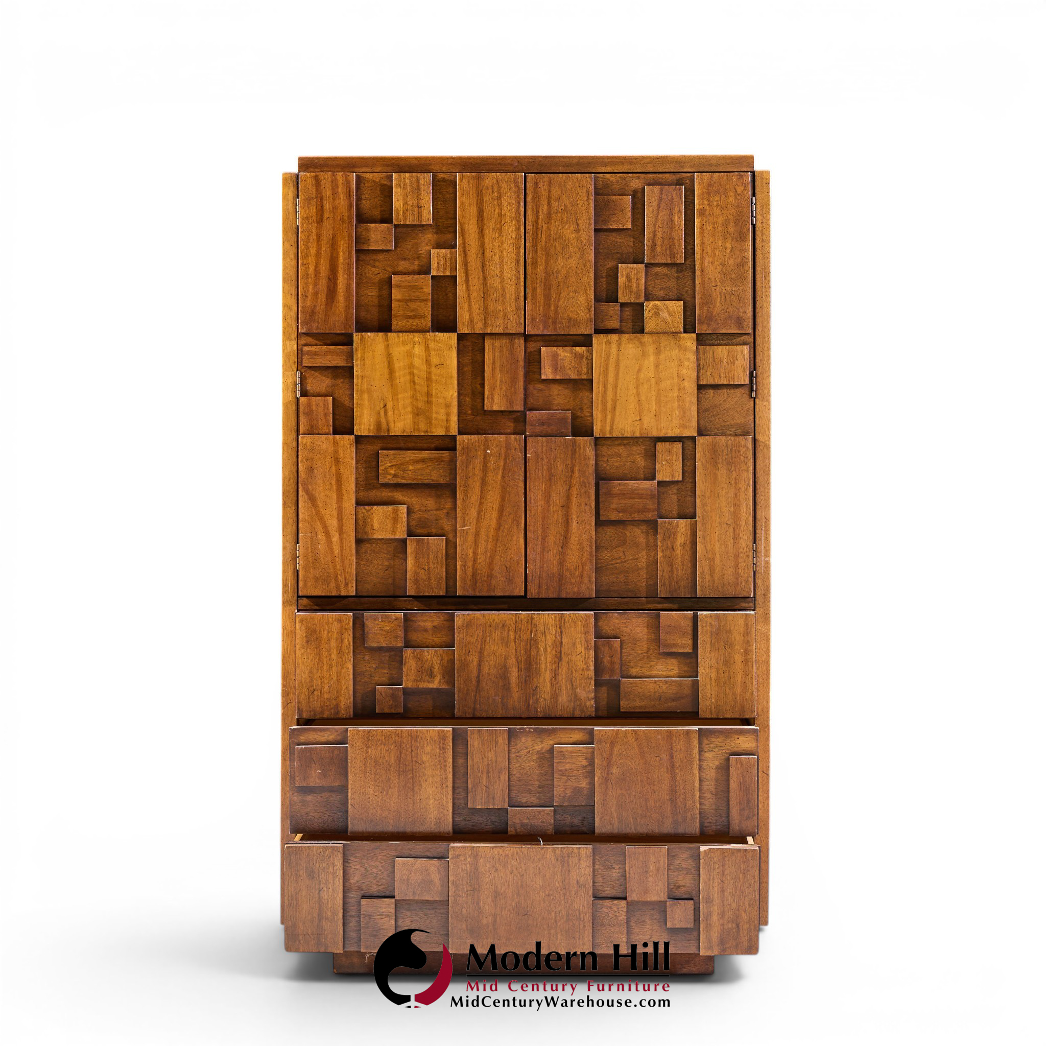 Lane Staccato Brutalist Mid Century Walnut Armoire Dresser