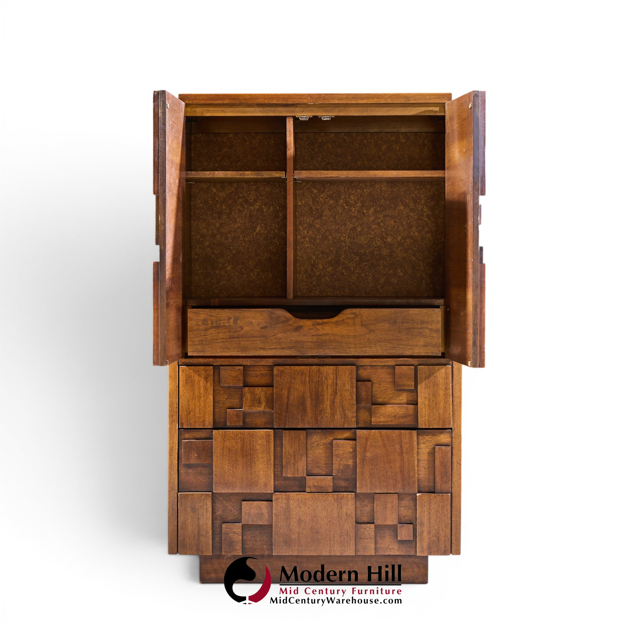 Lane Staccato Brutalist Mid Century Walnut Armoire Dresser