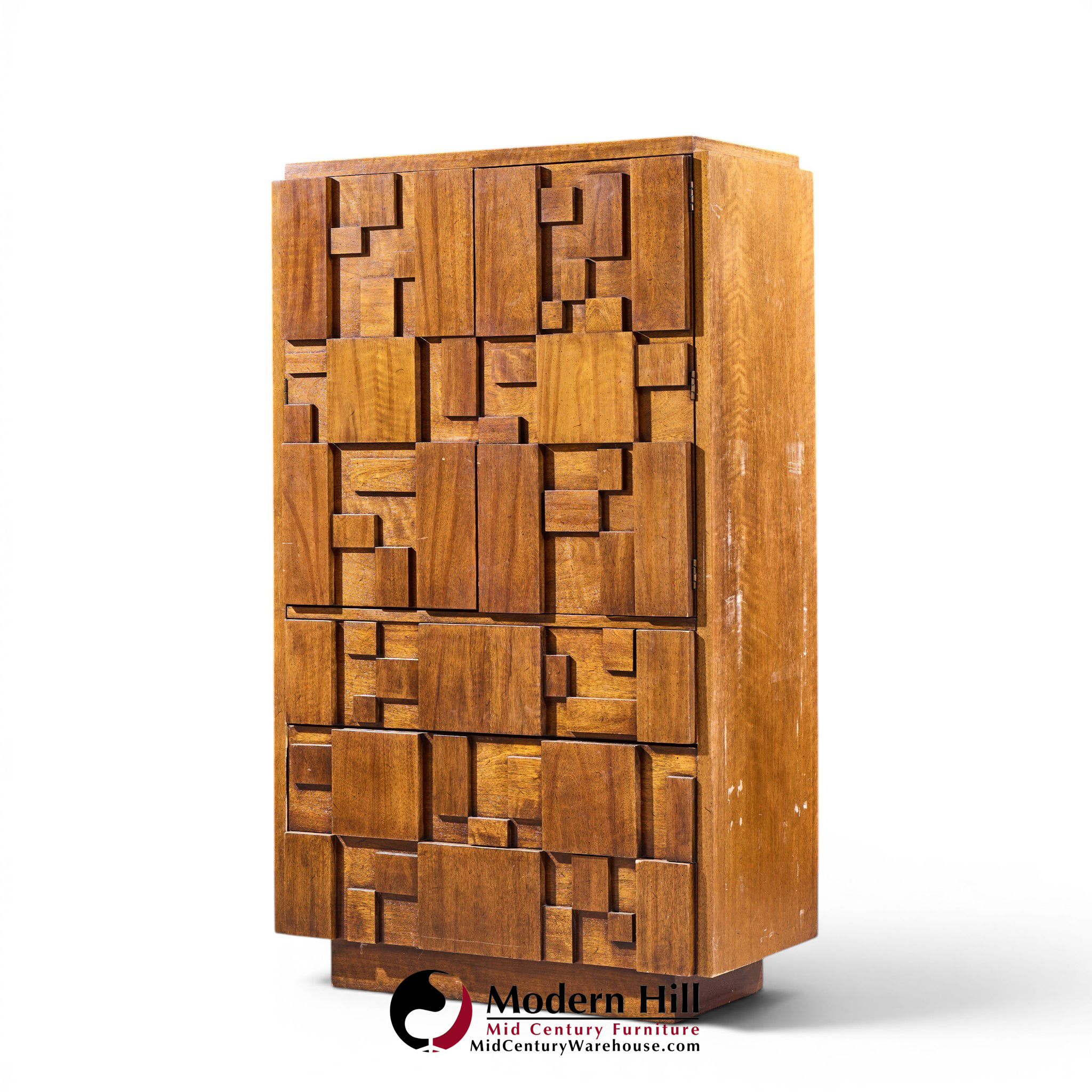 Lane Staccato Brutalist Mid Century Walnut Armoire Dresser