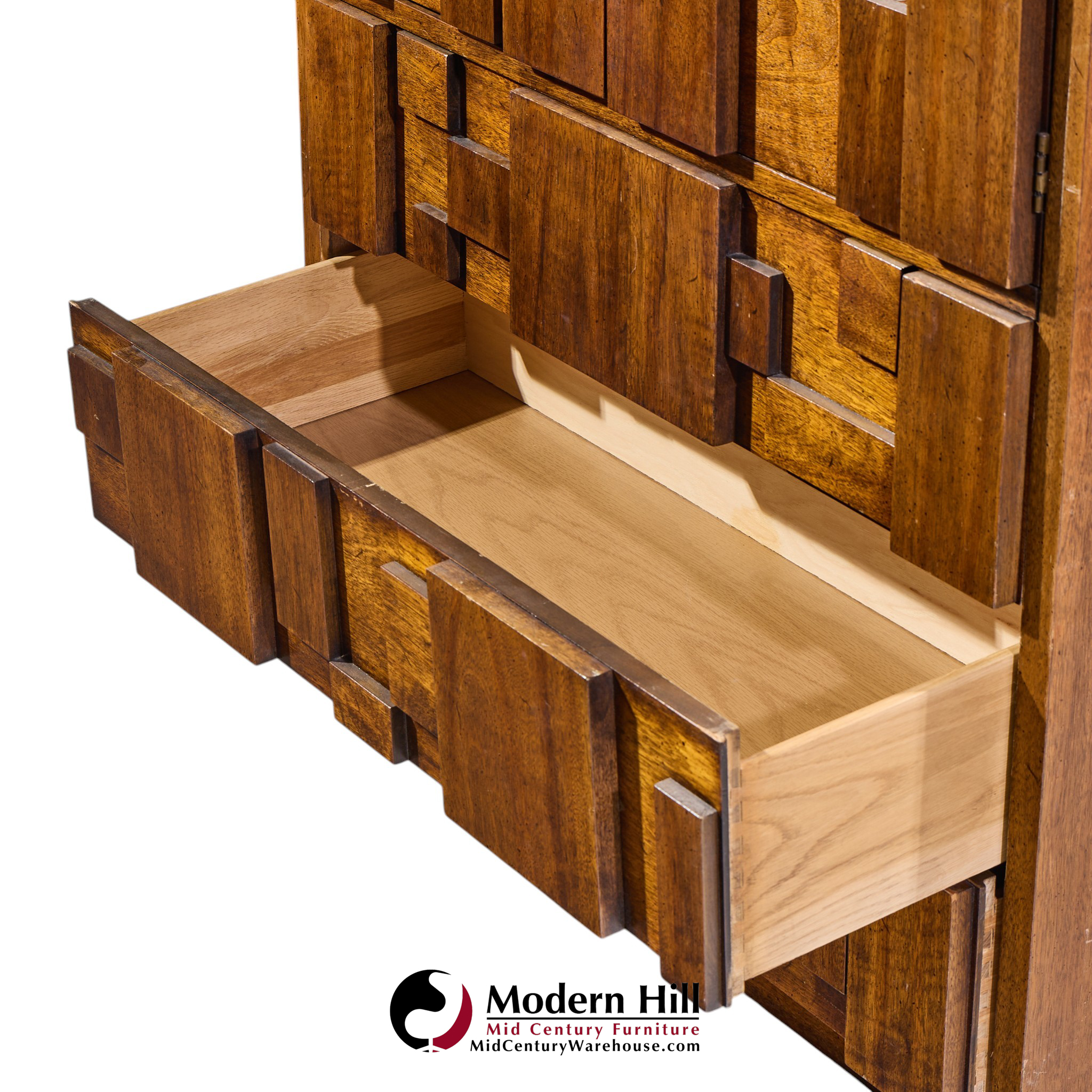 Lane Staccato Brutalist Mid Century Walnut Armoire Dresser