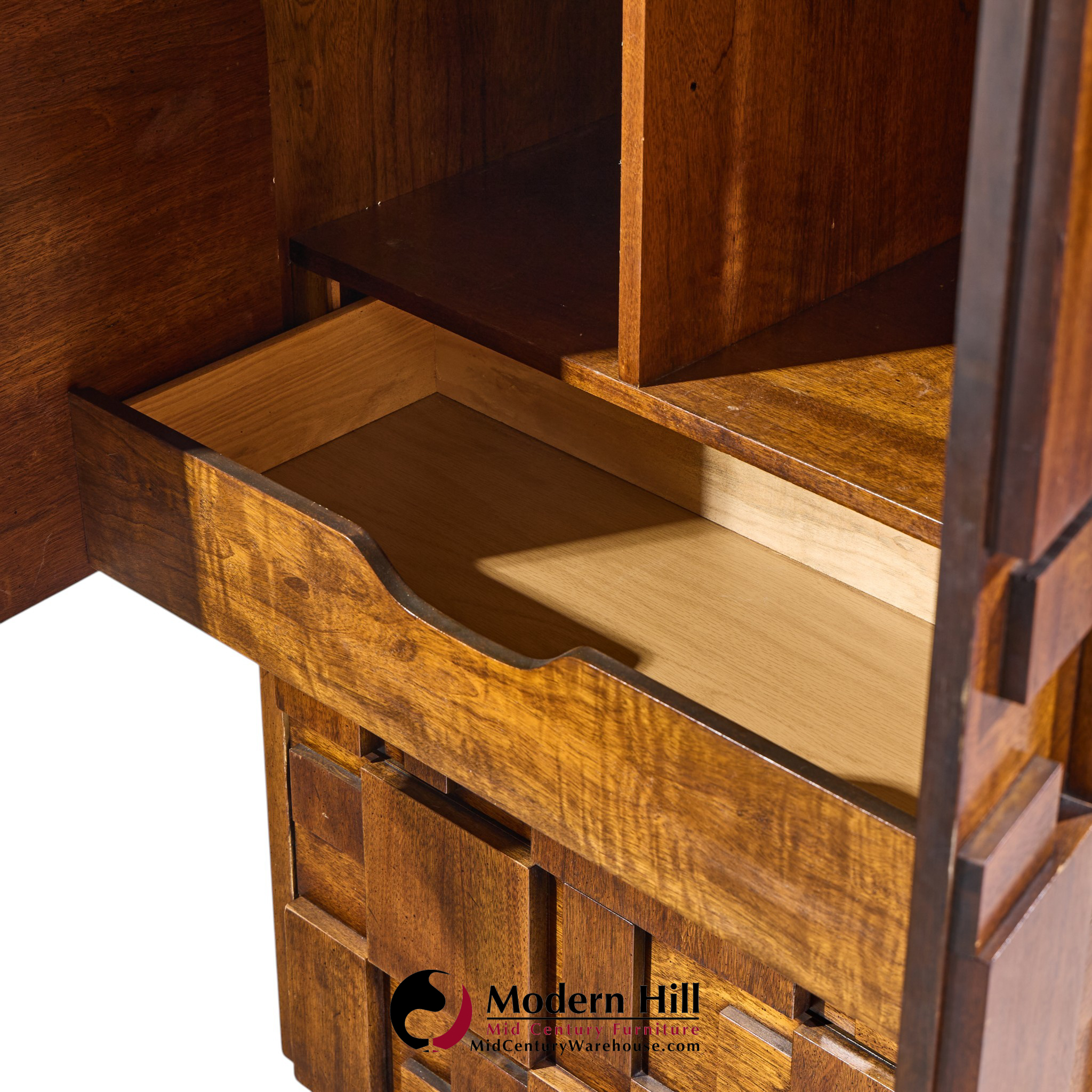 Lane Staccato Brutalist Mid Century Walnut Armoire Dresser