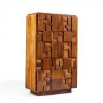 Lane Staccato Brutalist Mid Century Walnut Highboy Armoire Dresser