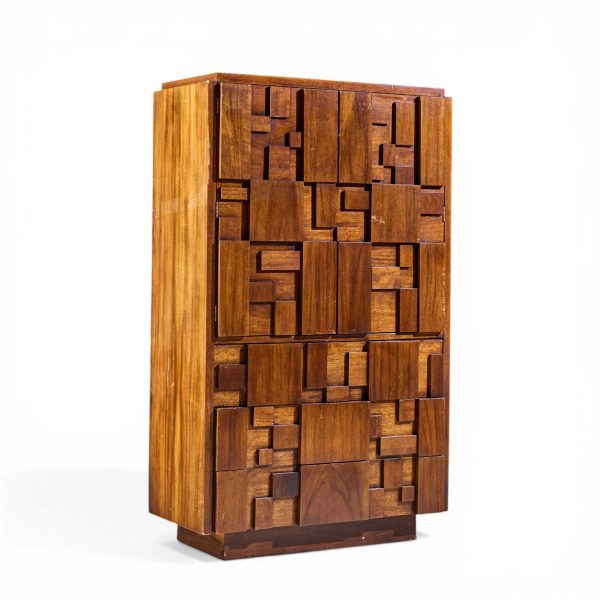 lane staccato brutalist mid century walnut highboy armoire dresser