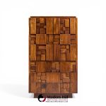 Lane Staccato Brutalist Mid Century Walnut Highboy Armoire Dresser