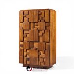 Lane Staccato Brutalist Mid Century Walnut Highboy Armoire Dresser