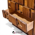 Lane Staccato Brutalist Mid Century Walnut Highboy Armoire Dresser