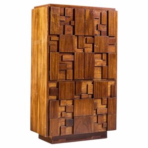 lane staccato brutalist mid century walnut highboy armoire dresser