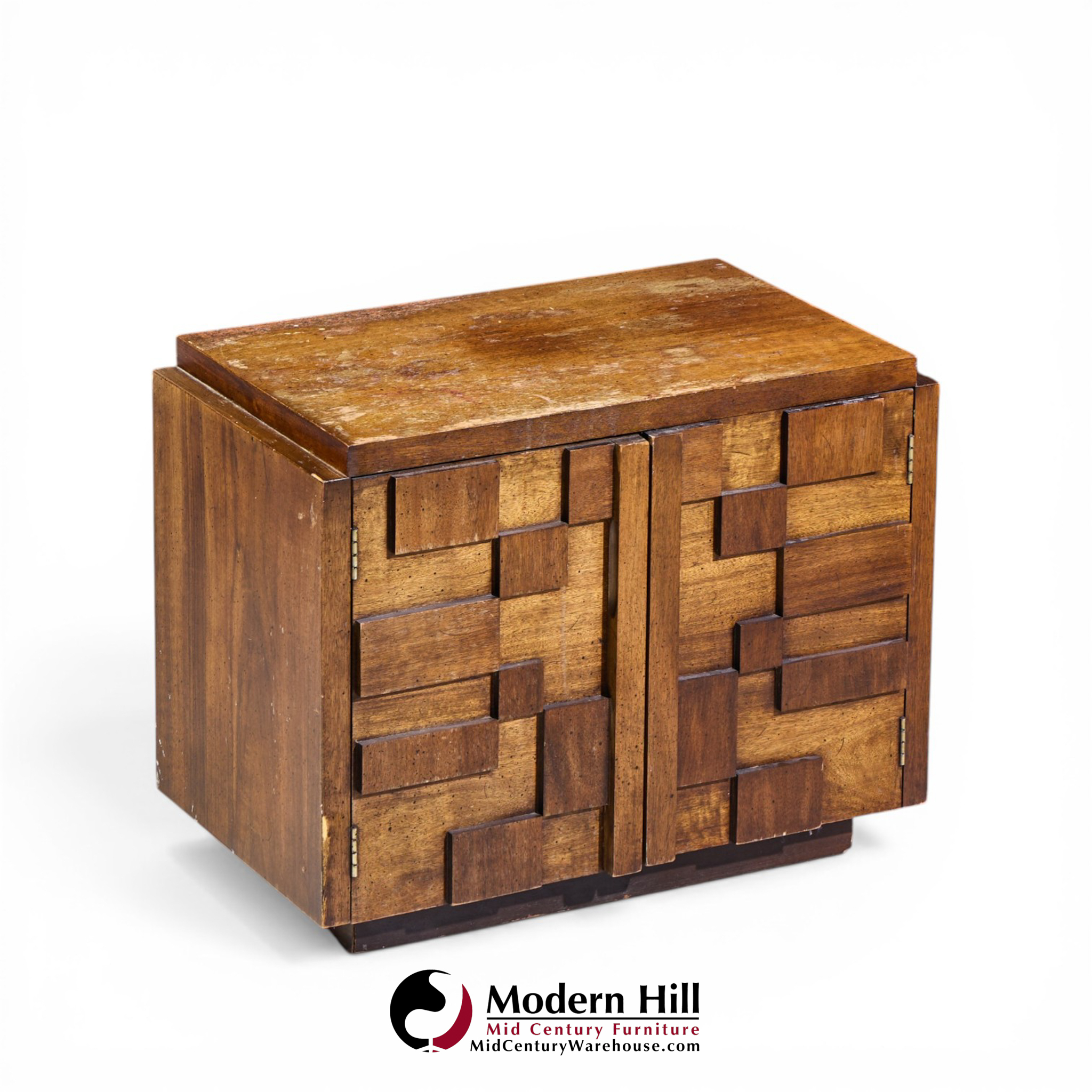 Lane Staccato Mid Century Brutalist Walnut Nightstands - Pair