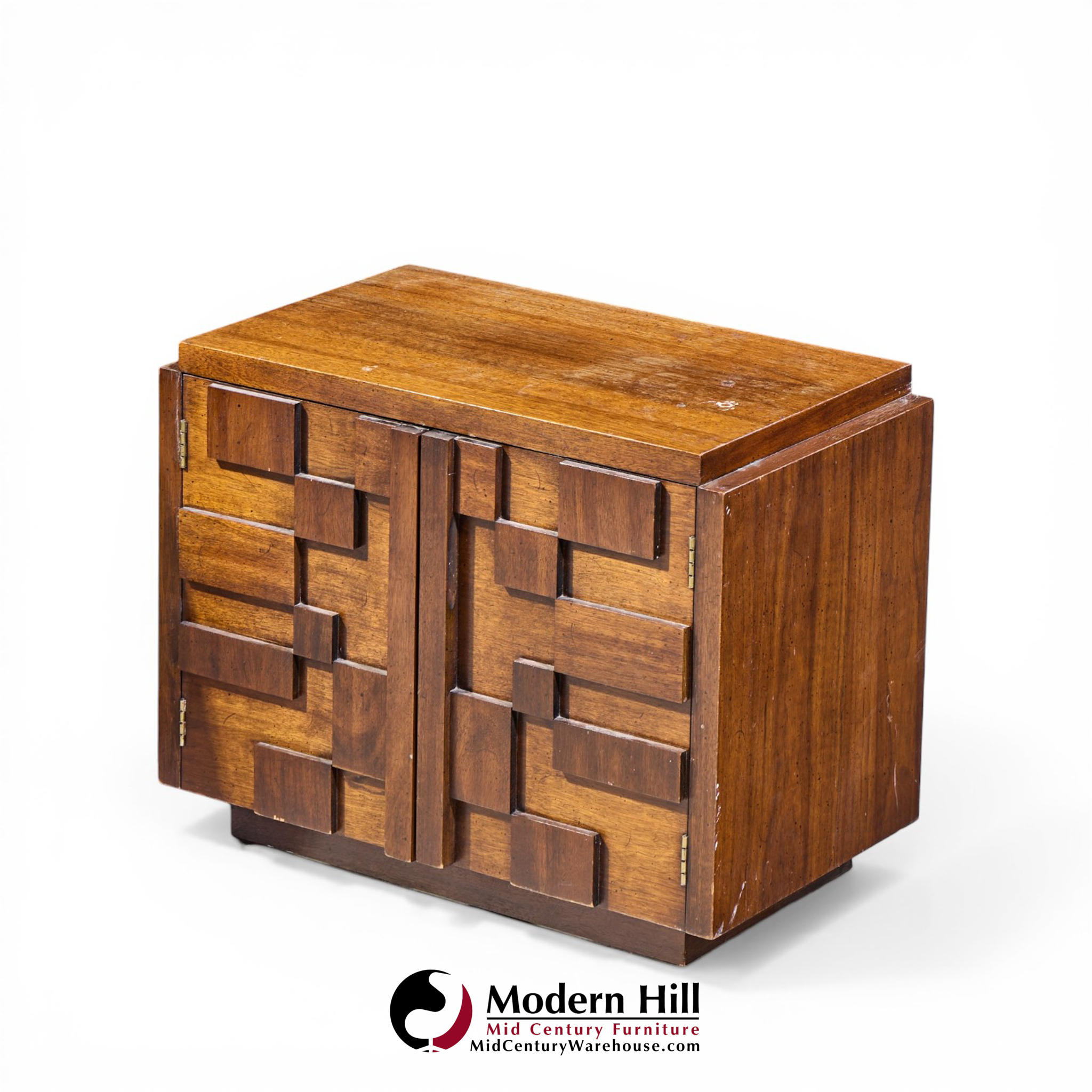 Lane Staccato Mid Century Brutalist Walnut Nightstands - Pair