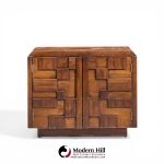 Lane Staccato Mid Century Brutalist Walnut Nightstands - Pair