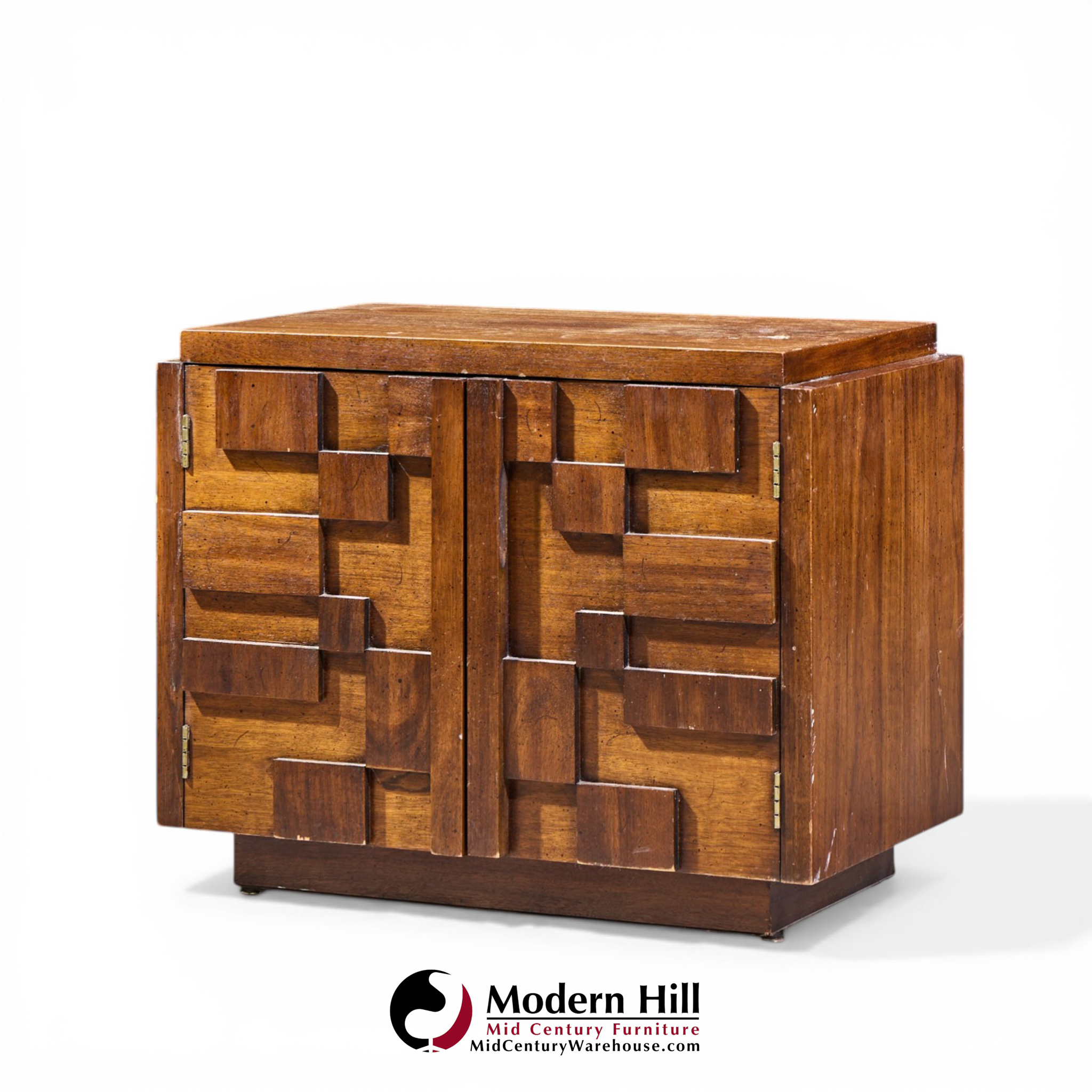 Lane Staccato Mid Century Brutalist Walnut Nightstands - Pair