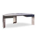 Leon Rosen for Pace Collection Mezzaluna Mid Century Chrome and Stone Desk