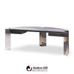 Leon Rosen for Pace Collection Mezzaluna Mid Century Chrome and Stone Desk