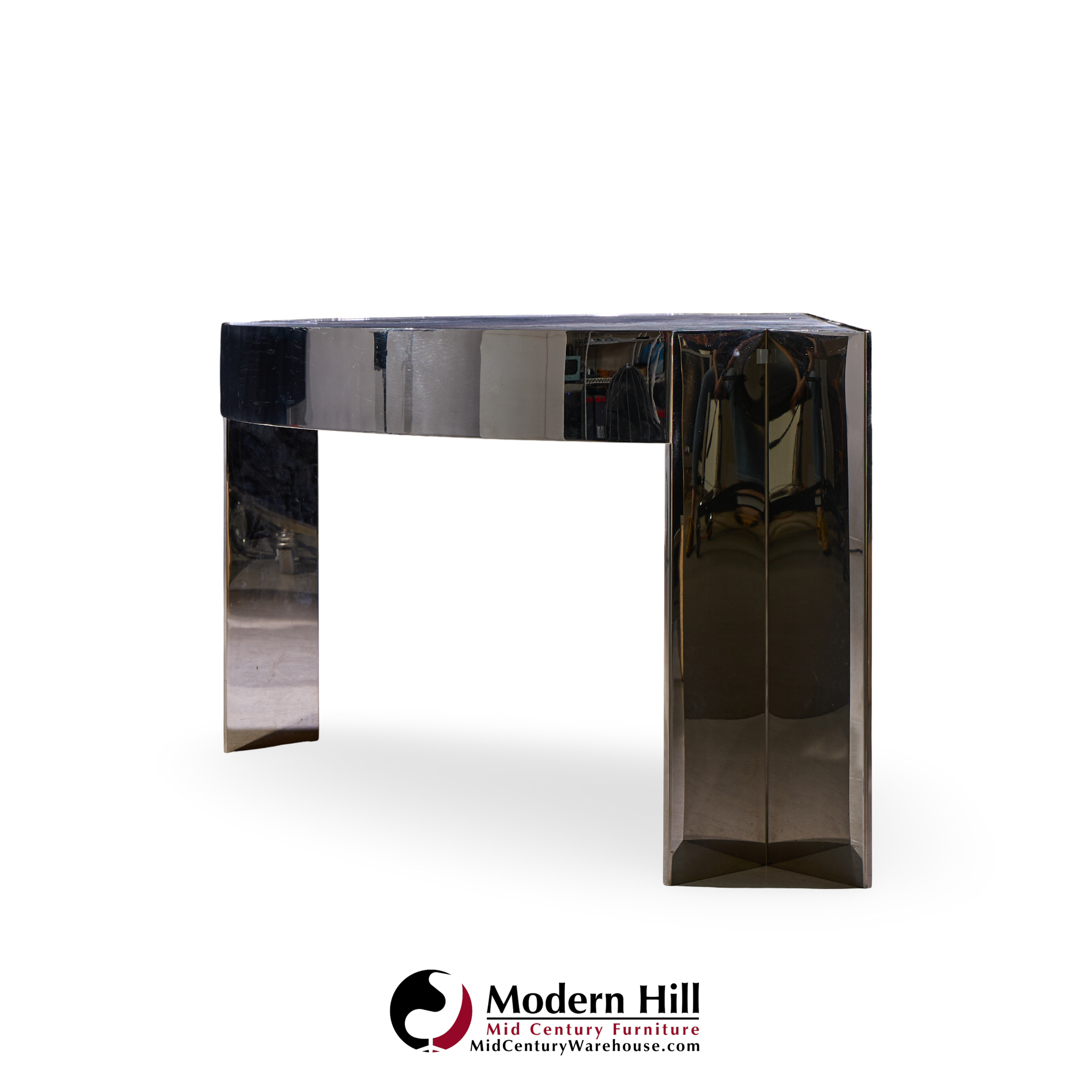Leon Rosen for Pace Collection Mezzaluna Mid Century Chrome and Stone Desk