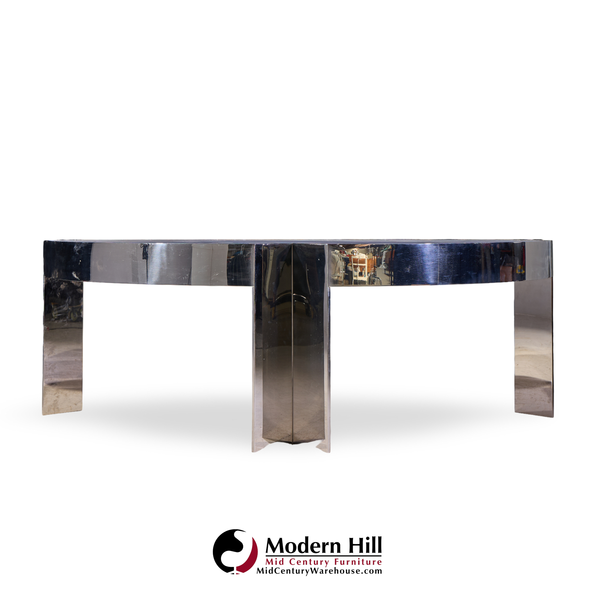 Leon Rosen for Pace Collection Mezzaluna Mid Century Chrome and Stone Desk