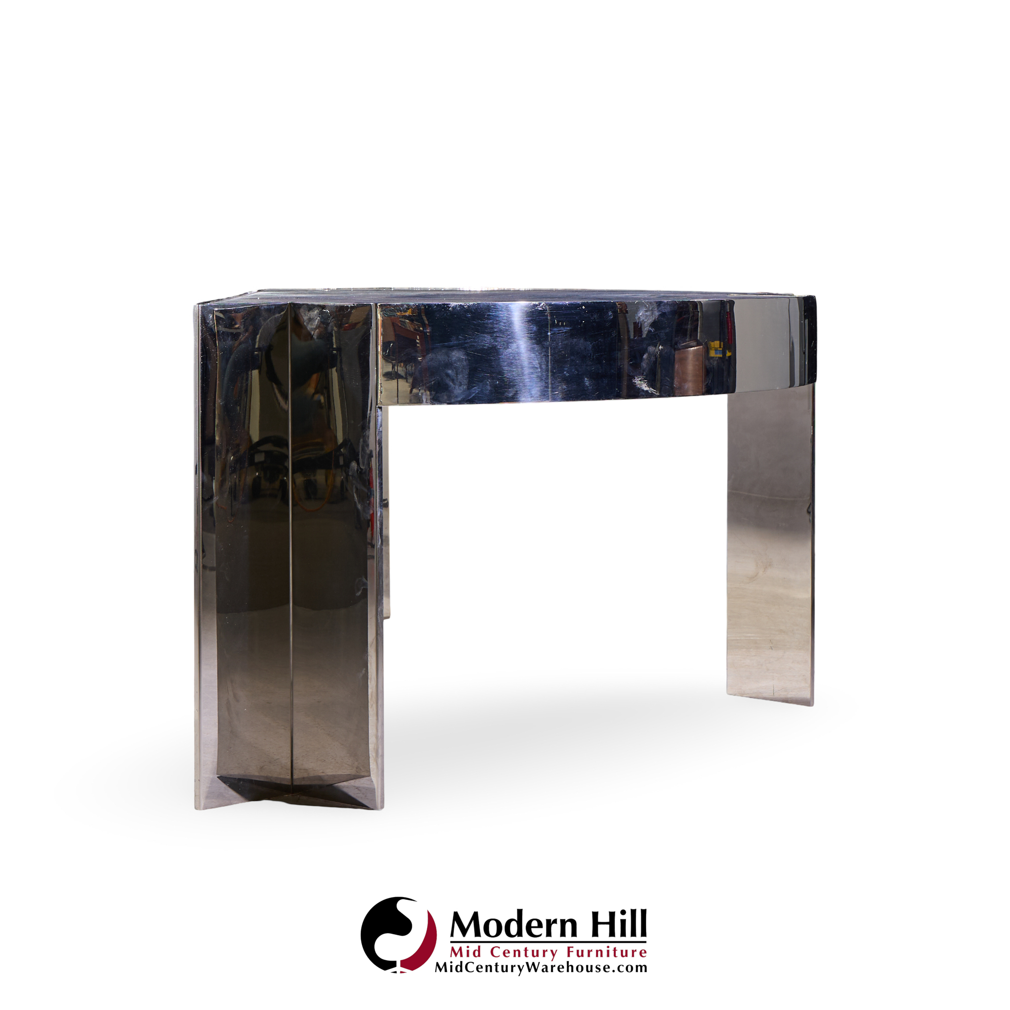 Leon Rosen for Pace Collection Mezzaluna Mid Century Chrome and Stone Desk