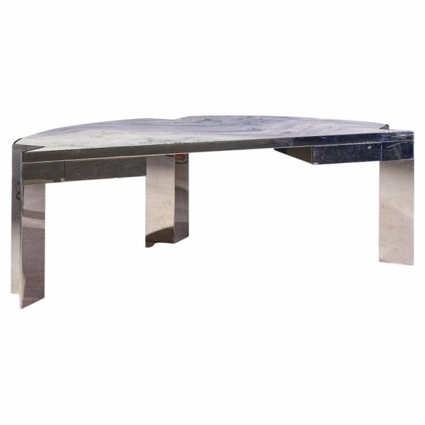 Leon Rosen for Pace Collection Mezzaluna Mid Century Chrome and Stone Desk