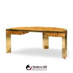 Leon Rosen for Pace Mid Century Burlwood and Brass Excutive Desk