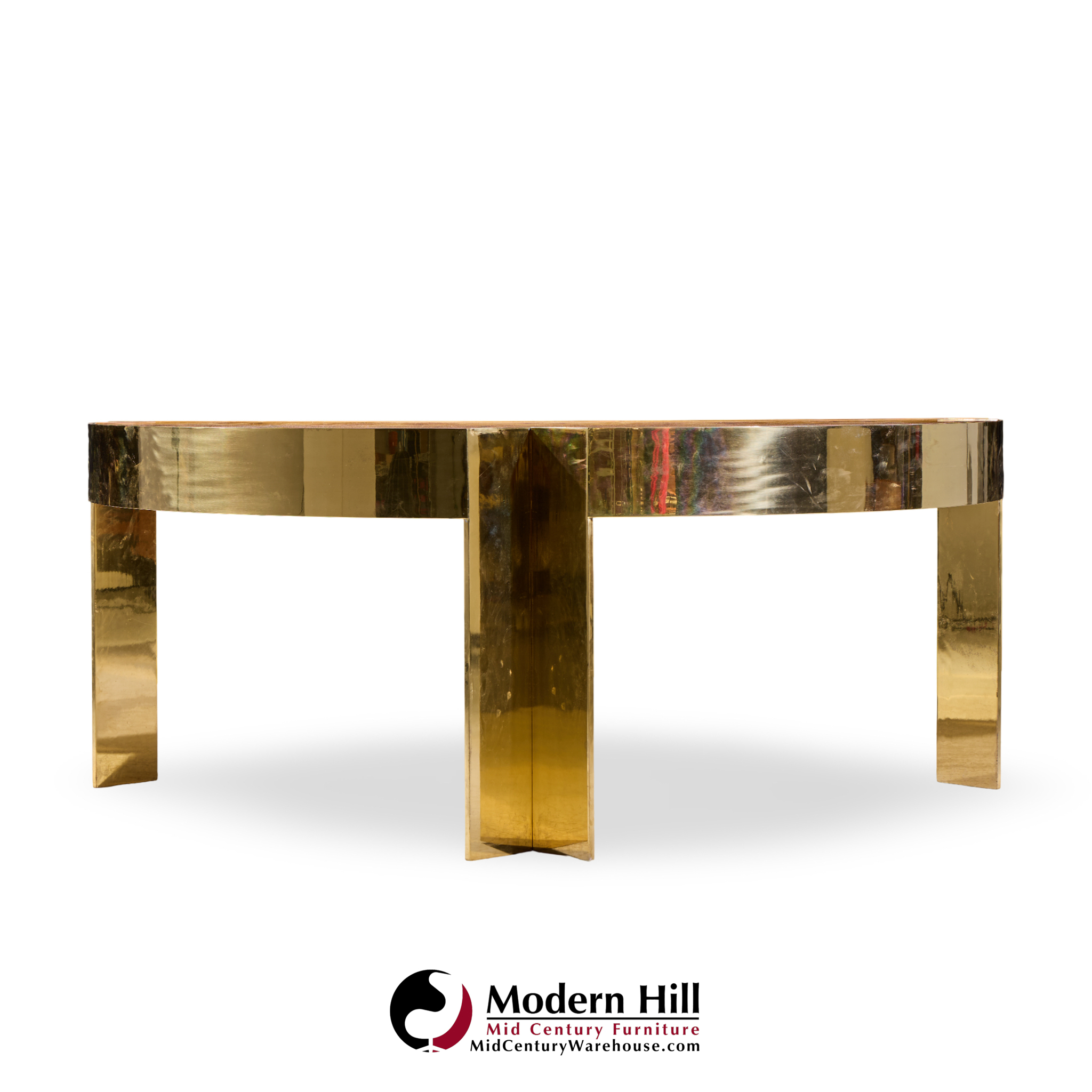 Leon Rosen for Pace Mid Century Burlwood and Brass Excutive Desk