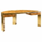 Leon Rosen for Pace Mid Century Burlwood and Brass Executive Desk