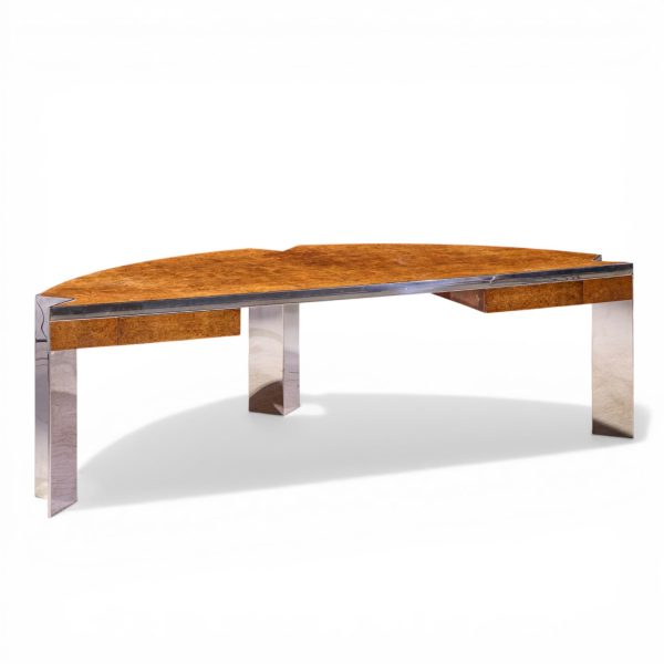 Leon Rosen for Pace Mid Century Burlwood and Chrome Executive Desk