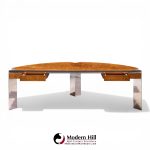 Leon Rosen for Pace Mid Century Burlwood and Chrome Executive Desk