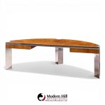 Leon Rosen for Pace Mid Century Burlwood and Chrome Executive Desk