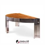 Leon Rosen for Pace Mid Century Burlwood and Chrome Executive Desk