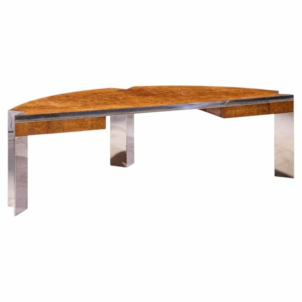 Leon Rosen for Pace Mid Century Burlwood and Chrome Executive Desk