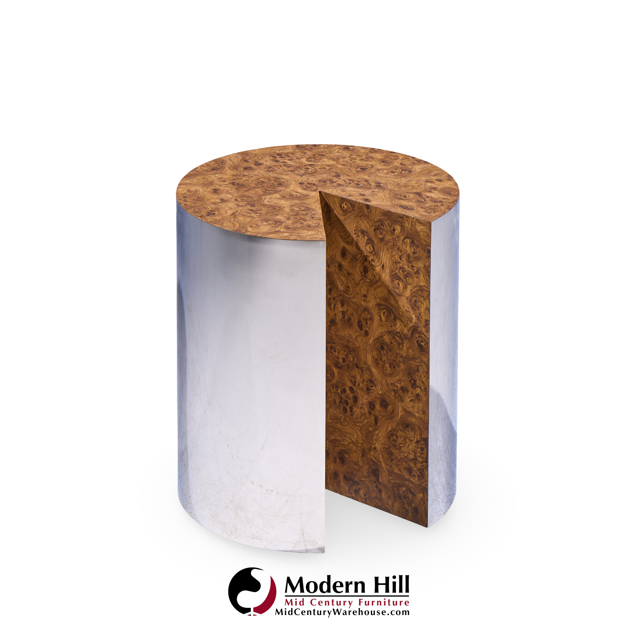 Leon Rosen for Pace Style Mid Century Pac Man Chrome Drum Tables - Pair