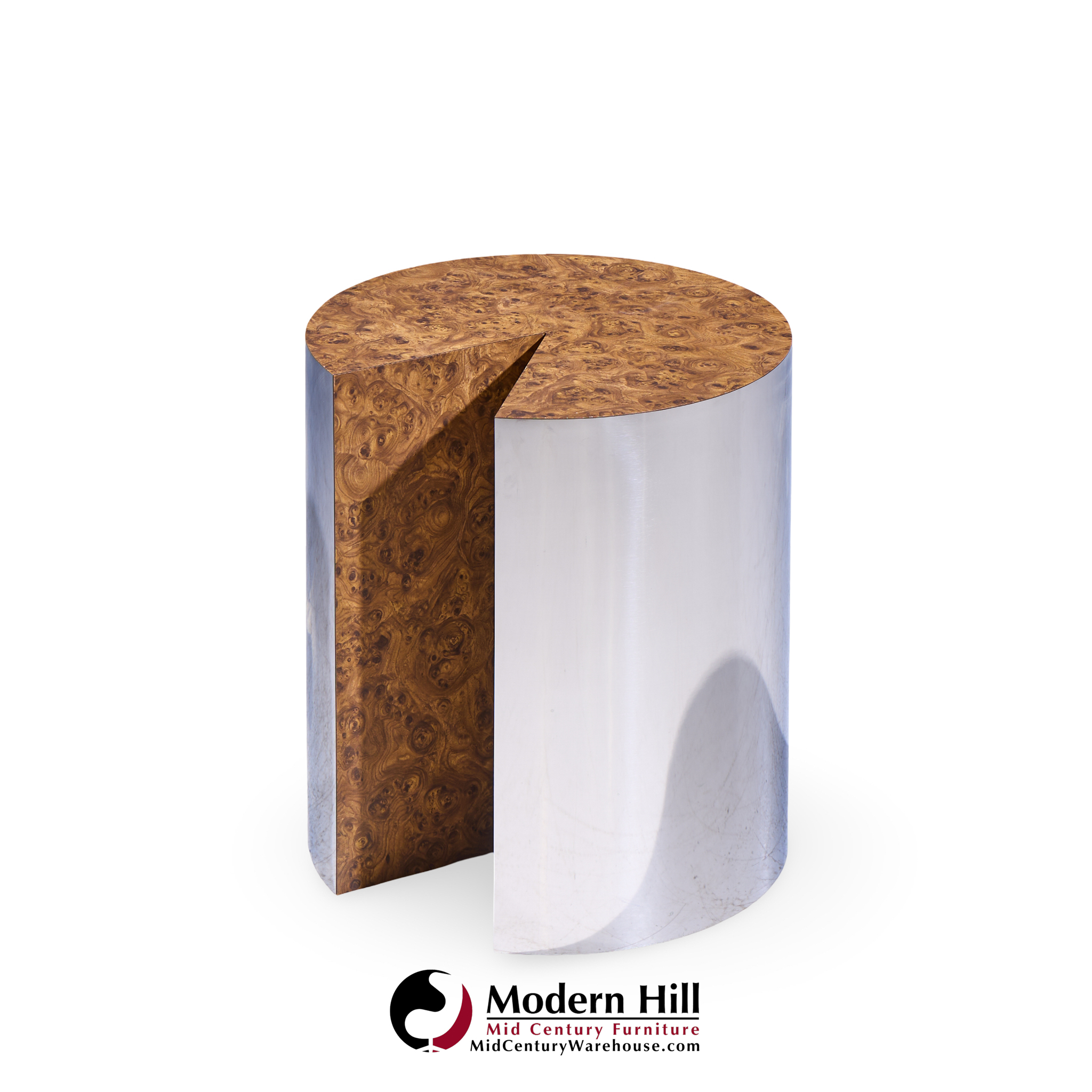 Leon Rosen for Pace Style Mid Century Pac Man Chrome Drum Tables - Pair