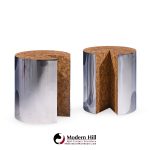 Leon Rosen for Pace Style Mid Century Pac Man Chrome Drum Tables - Pair