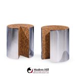 Leon Rosen for Pace Style Mid Century Pac Man Chrome Drum Tables - Pair