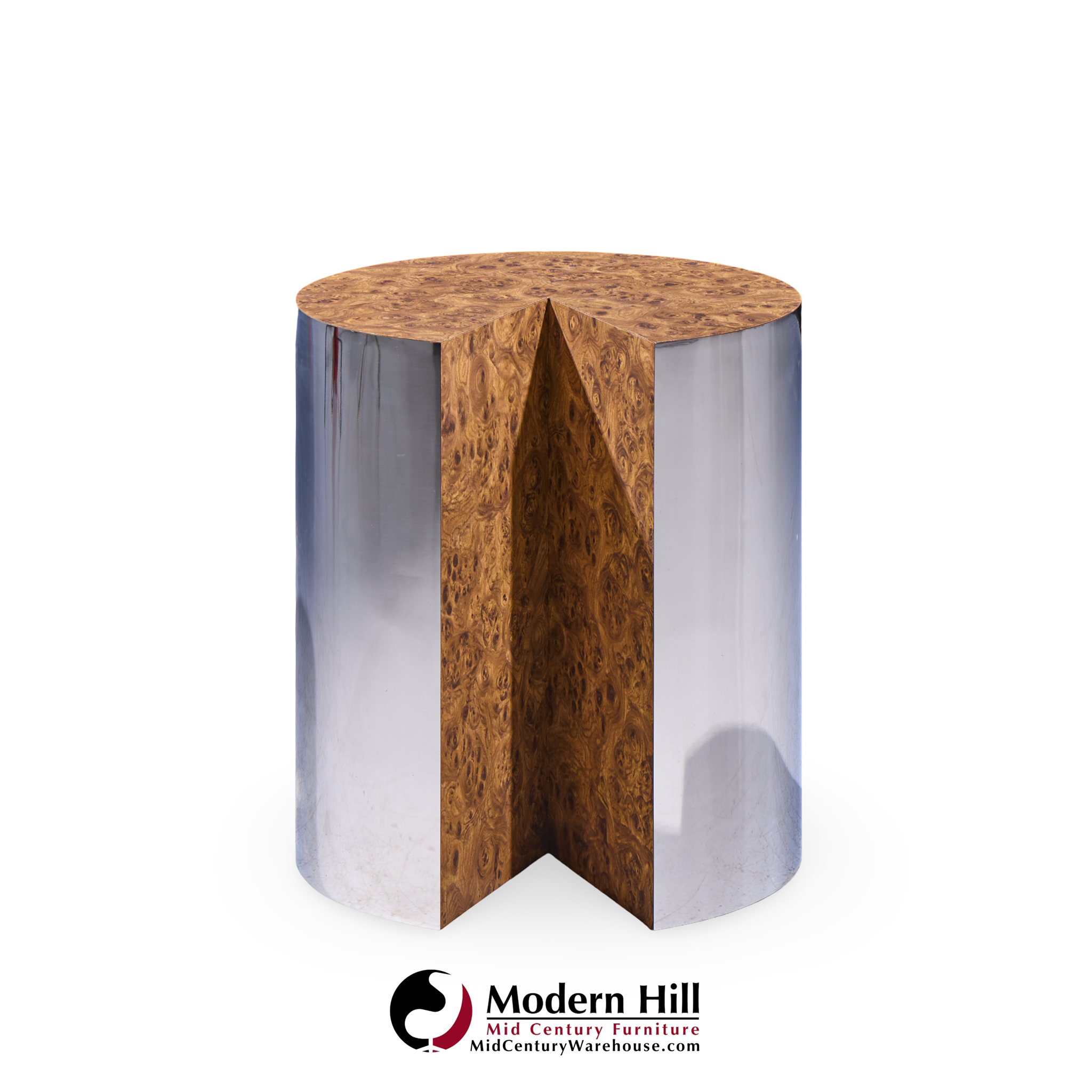 Leon Rosen for Pace Style Mid Century Pac Man Chrome Drum Tables - Pair