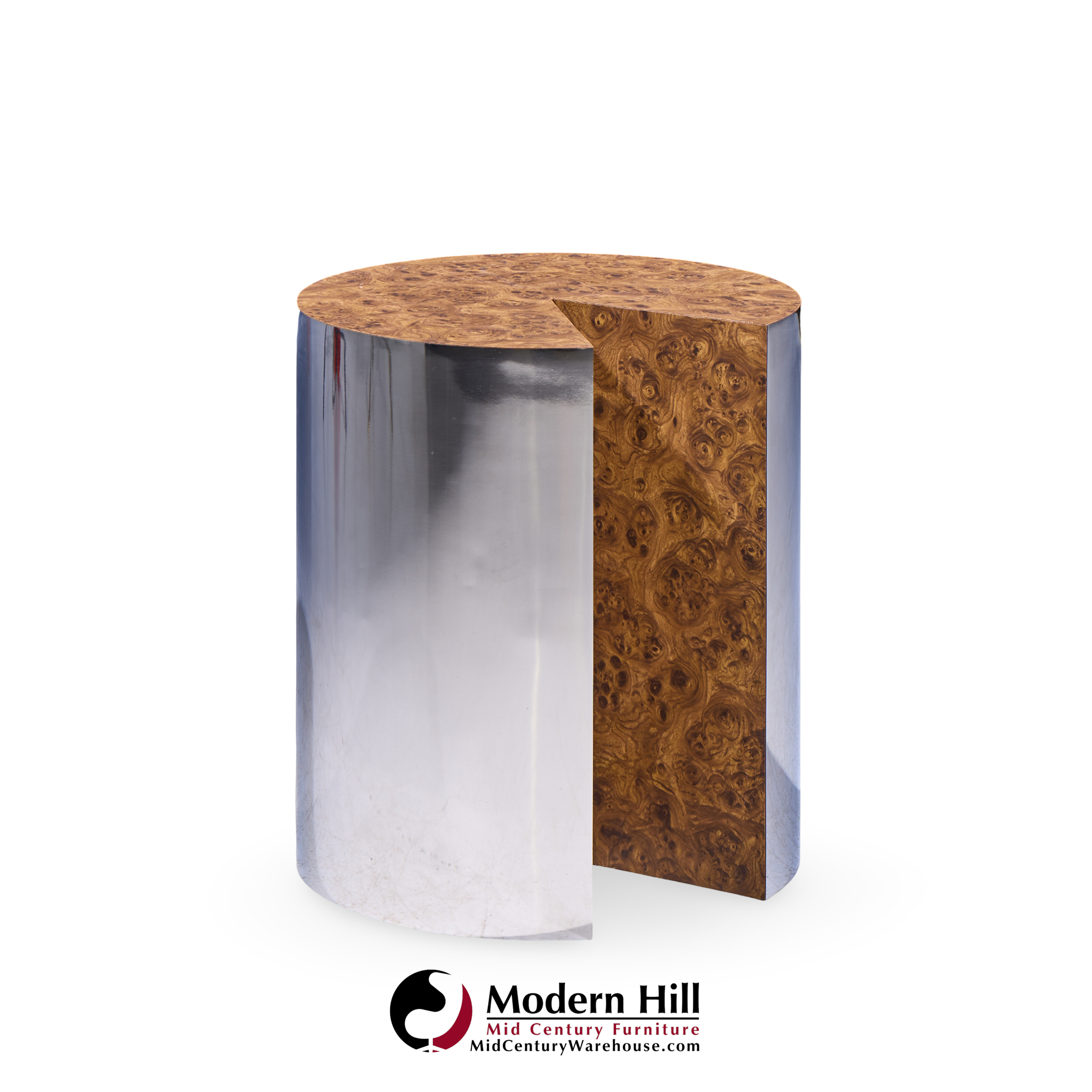 Leon Rosen for Pace Style Mid Century Pac Man Chrome Drum Tables - Pair