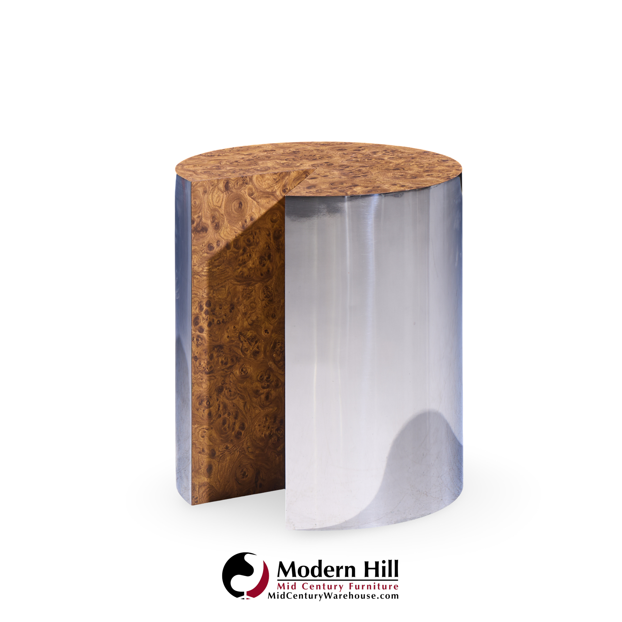 Leon Rosen for Pace Style Mid Century Pac Man Chrome Drum Tables - Pair