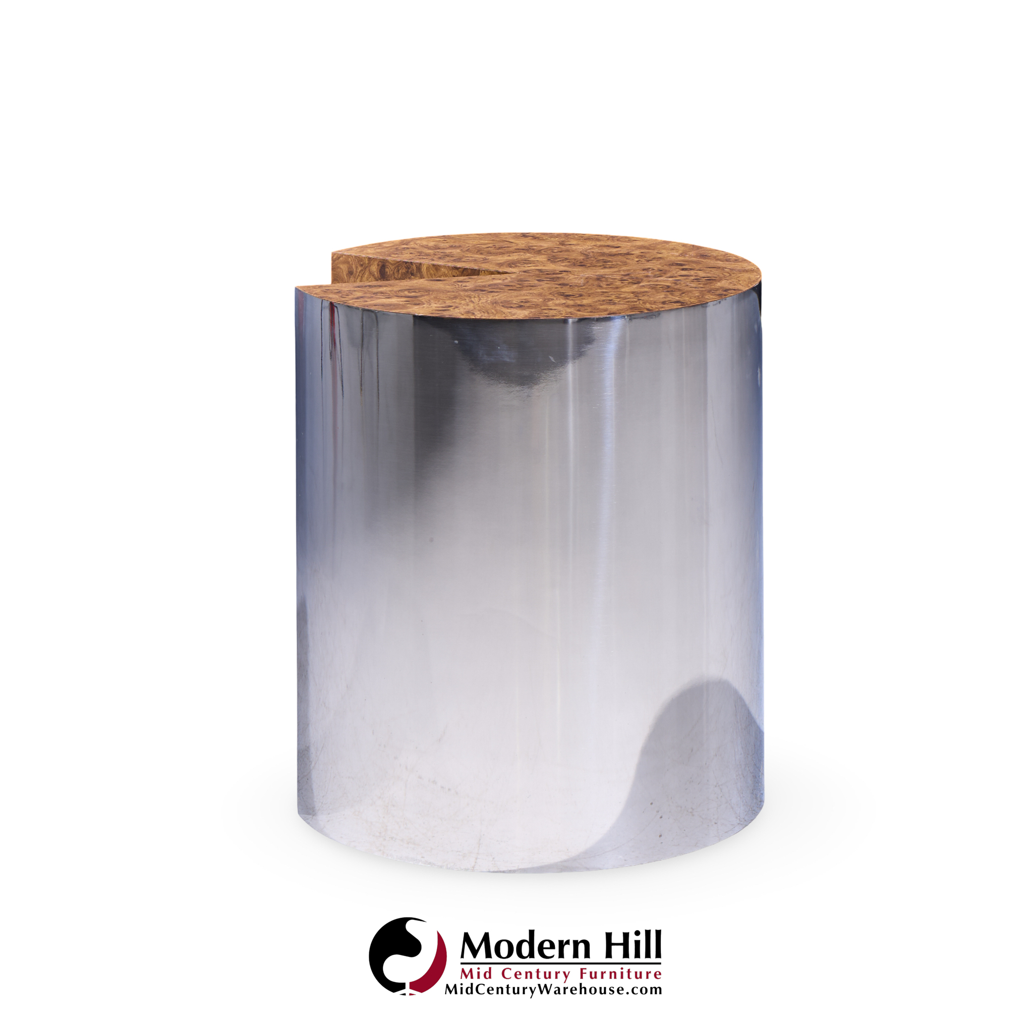 Leon Rosen for Pace Style Mid Century Pac Man Chrome Drum Tables - Pair