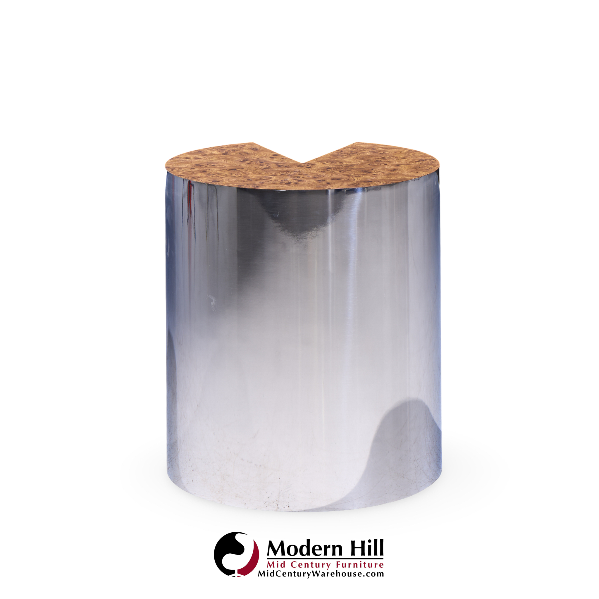 Leon Rosen for Pace Style Mid Century Pac Man Chrome Drum Tables - Pair