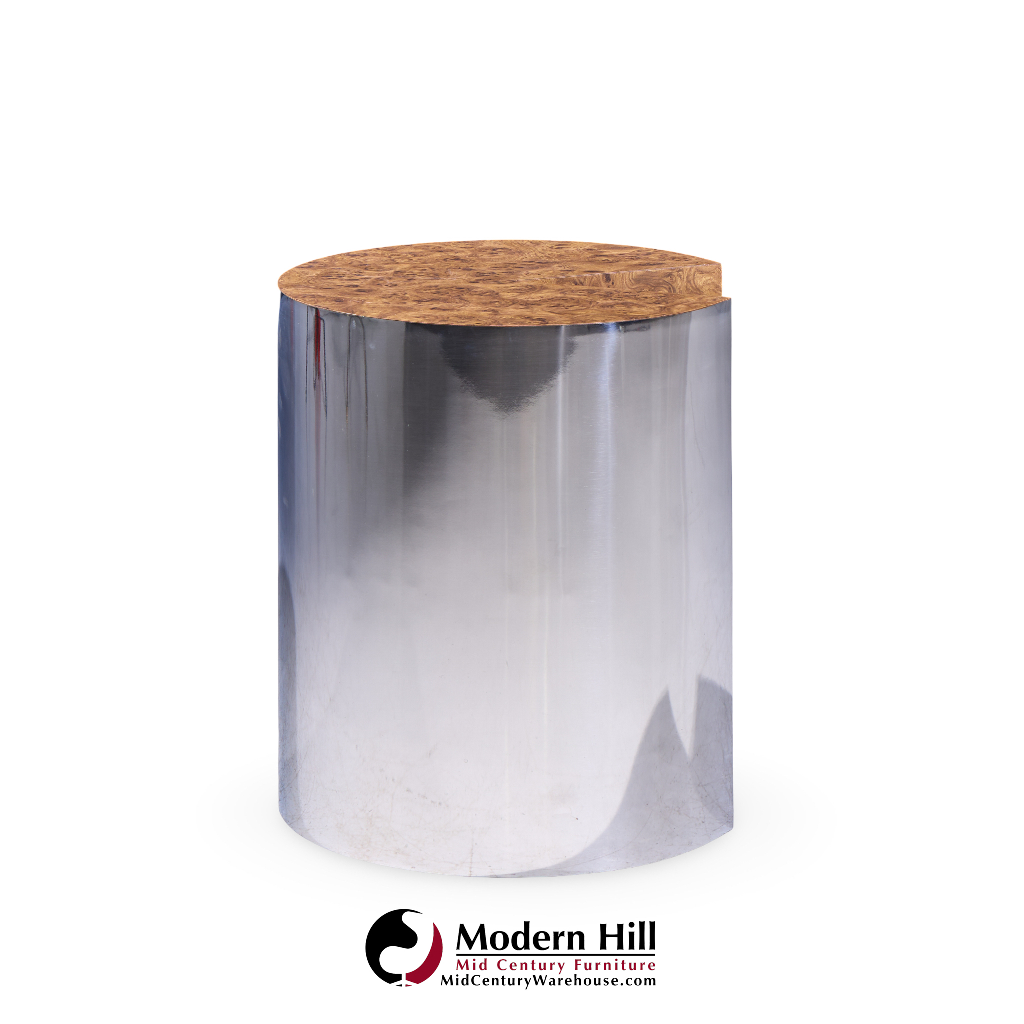 Leon Rosen for Pace Style Mid Century Pac Man Chrome Drum Tables - Pair